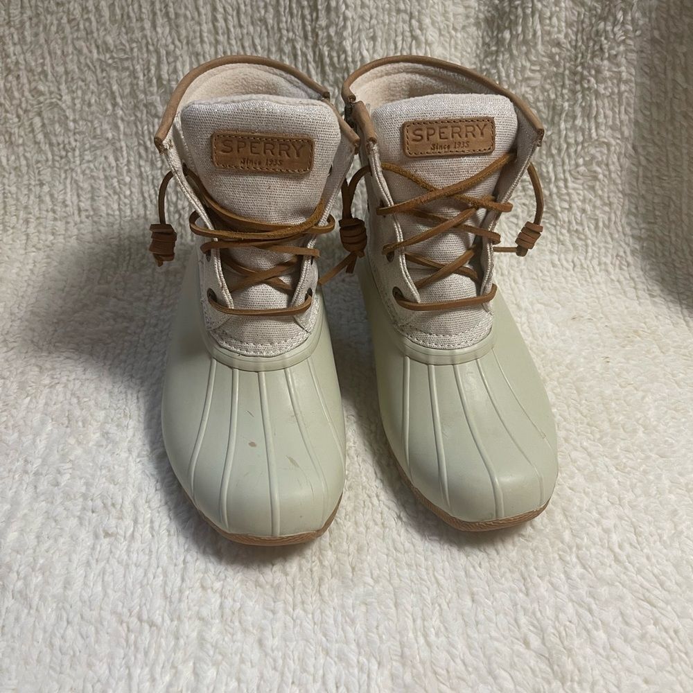 Sperry Duck Boots White Saltwater Emboss Waterproof Wool Lined STS83234 SZ6.5M